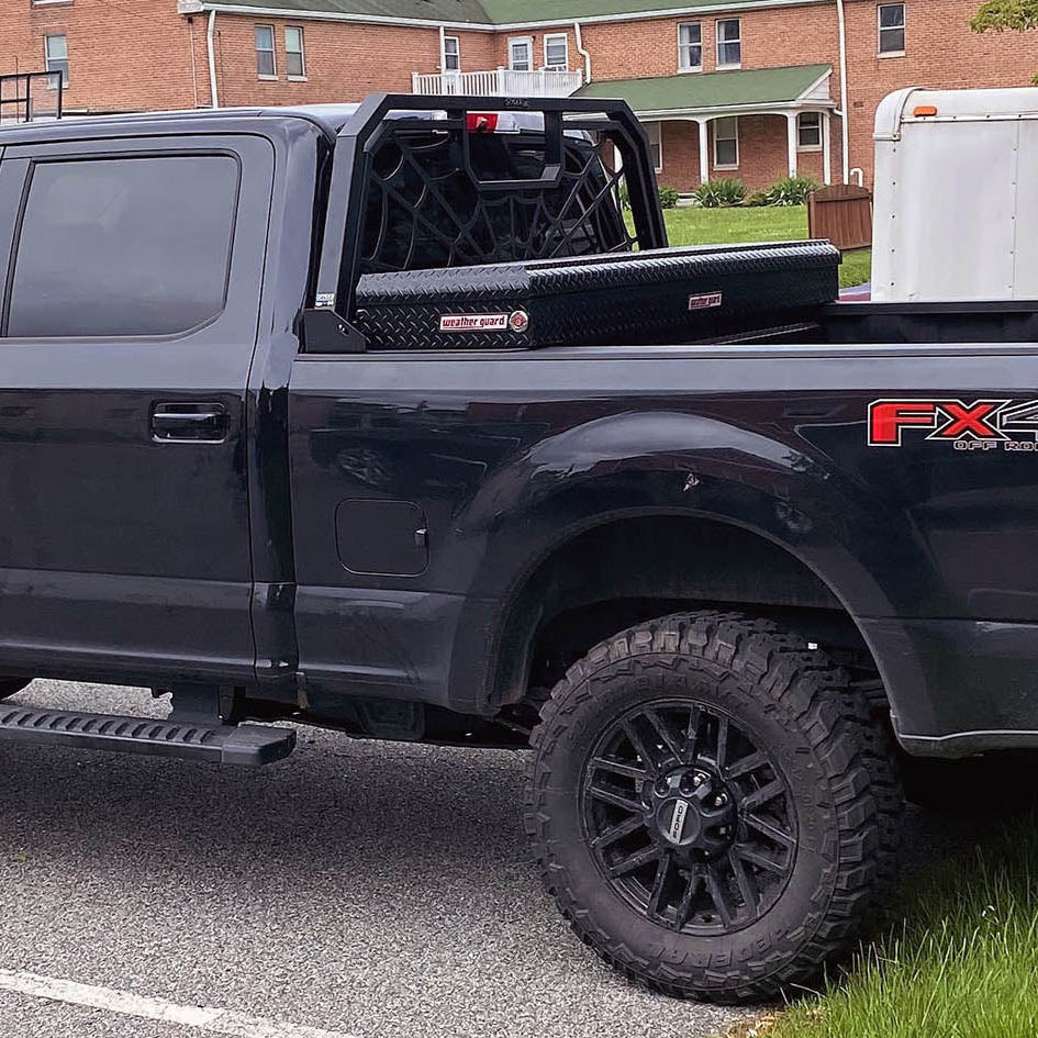 Full coverage Spider web headache rack with cargo cam mod on Ford