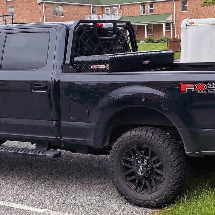 Full coverage Spider web headache rack with cargo cam mod on Ford