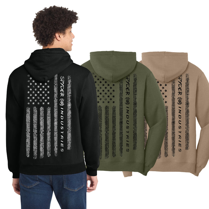 Spyder Flag Hoodie Sweat Shirt (Back) with distressed American flag