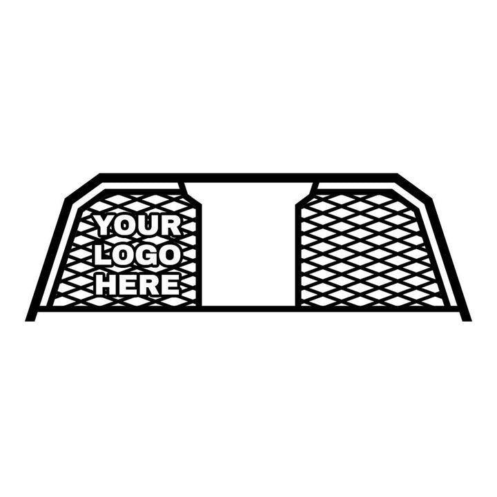 Custom logo headache rack with diamond pattern insert, window opening, and cargo camera mod