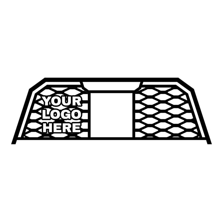 Custom logo headache rack with grate pattern insert and window opening